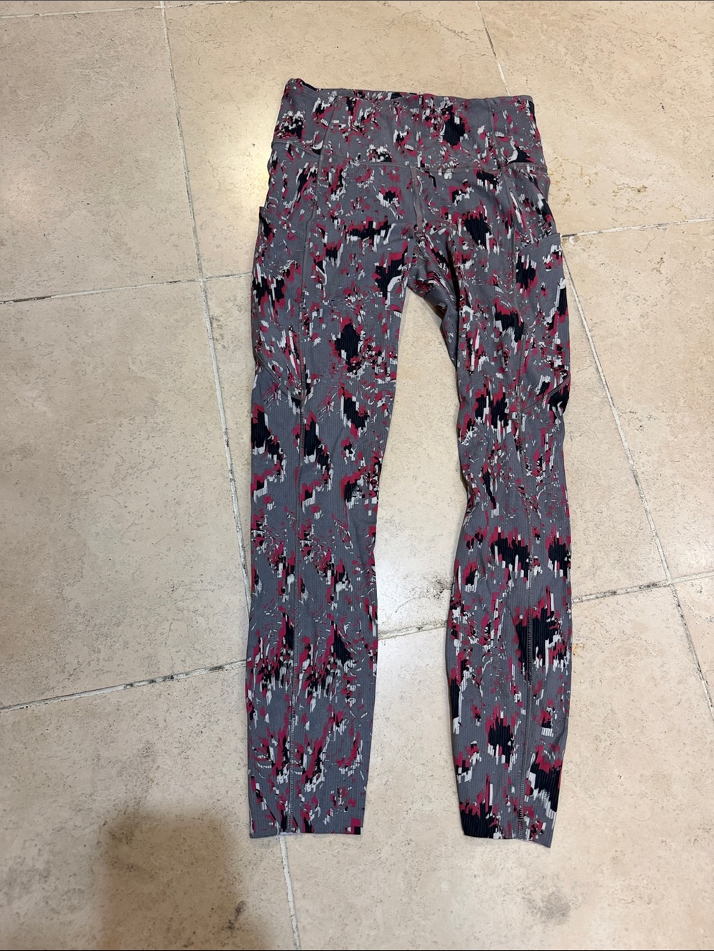 lululemon athletica Gray Leggings with Pink & Black Abstract Pattern